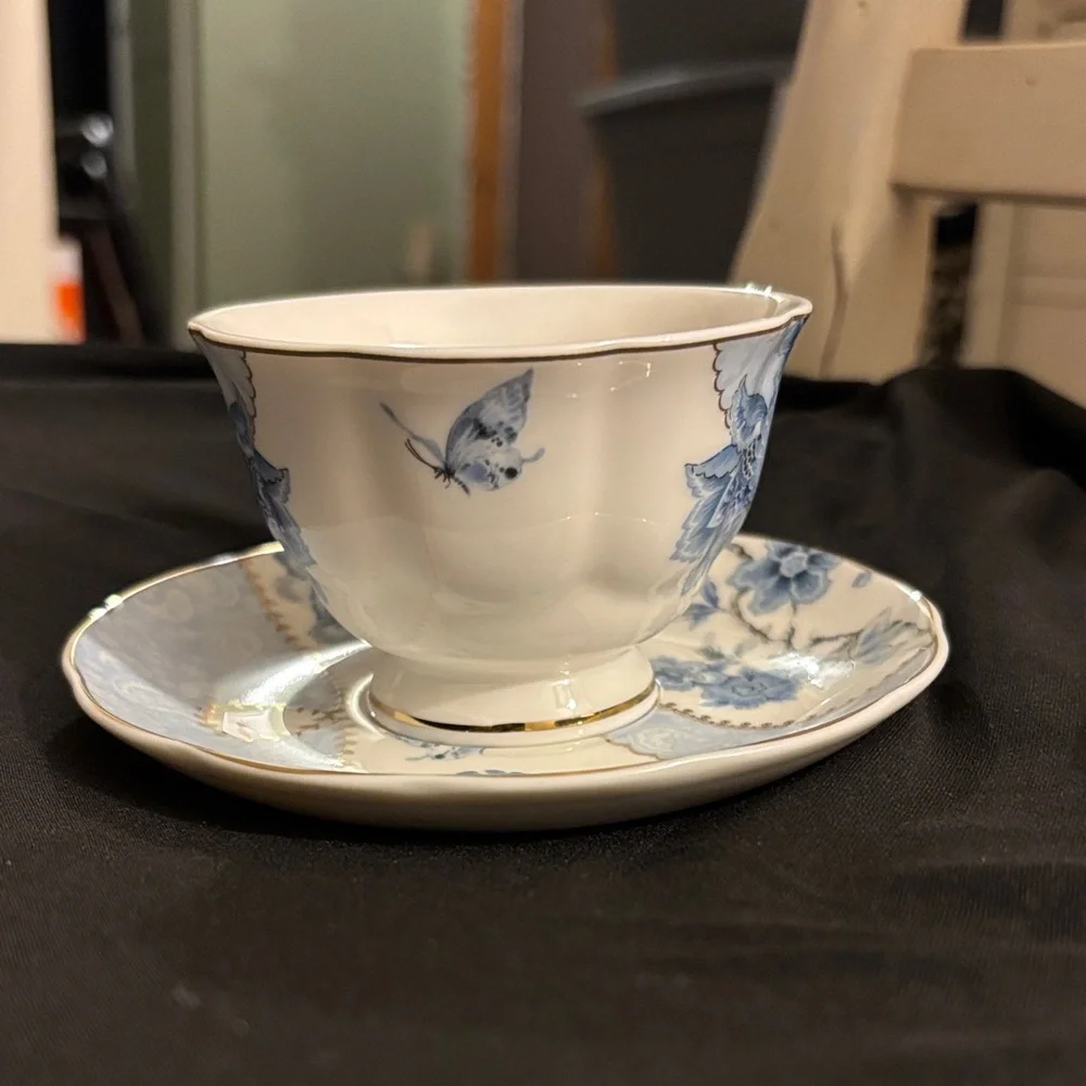 Fanquare Blue Floral Teacup and Saucer Set